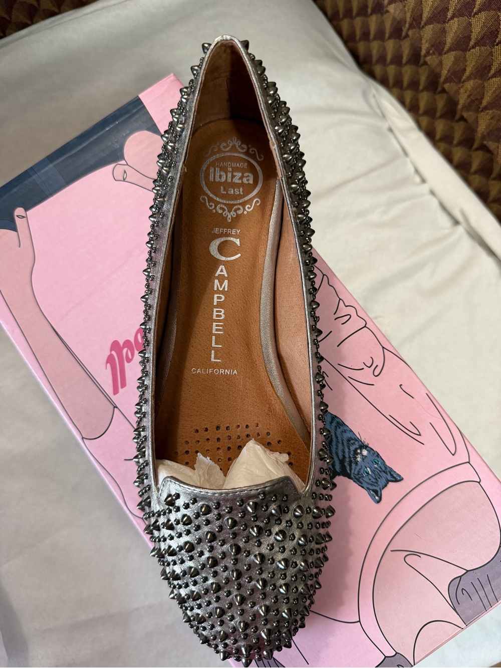 NIB Jeffrey Campbell Martini Pewter Studded Leather Loafers Flats US 6 or 7